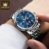 OLEVS 2858 Herrenuhr – Business Multifunktions-Quarzuhr mit mehreren Zeitzonen blau-silber – Bild 3