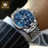 OLEVS 2858 Herrenuhr – Business Multifunktions-Quarzuhr mit mehreren Zeitzonen blau-silber
