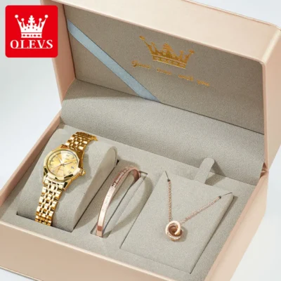 OLEVS Geschenkset Luxus-Quarzuhr für Damen-Eleganz trifft Funktionalität