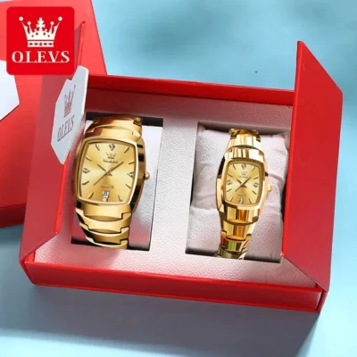 OLEVS 7006 Tonneau Wolframstahl Partneruhr: Luxus und Präzision für Sie und Ihn