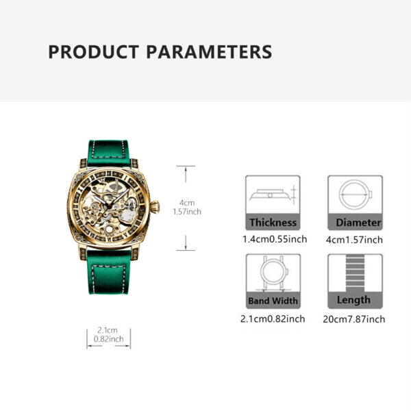 Mechanische Herrenuhr mit Gelb-Grünem PU-Lederarmband: Eleganz im Antiken Römischen Stil – Bild 5