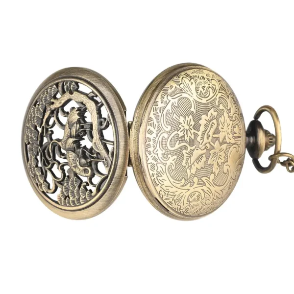 Vintage Bronze Hohlkranich-Kiefern-Taschenuhr-Ein Symbol der Langlebigkeit – Bild 3