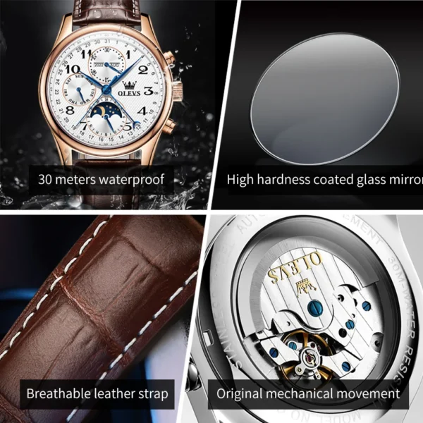 OLEVS 6667 Herren Automatikuhr – Multifunktionaler Sport-Stil mit blauem Zeiger – Bild 4