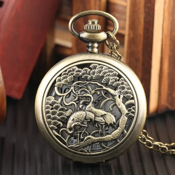 Vintage Bronze Hohlkranich-Kiefern-Taschenuhr-Ein Symbol der Langlebigkeit – Bild 12