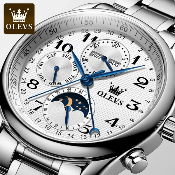 OLEVS 6667 Herren Automatikuhr – Multifunktionaler Sport-Stil mit blauem Zeiger – Bild 3