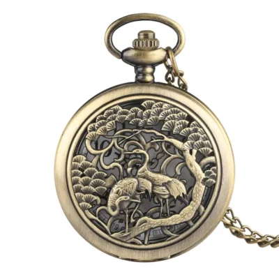 Vintage Bronze Hohlkranich-Kiefern-Taschenuhr-Ein Symbol der Langlebigkeit