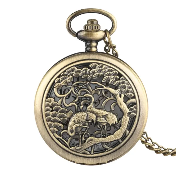 Vintage Bronze Hohlkranich-Kiefern-Taschenuhr-Ein Symbol der Langlebigkeit