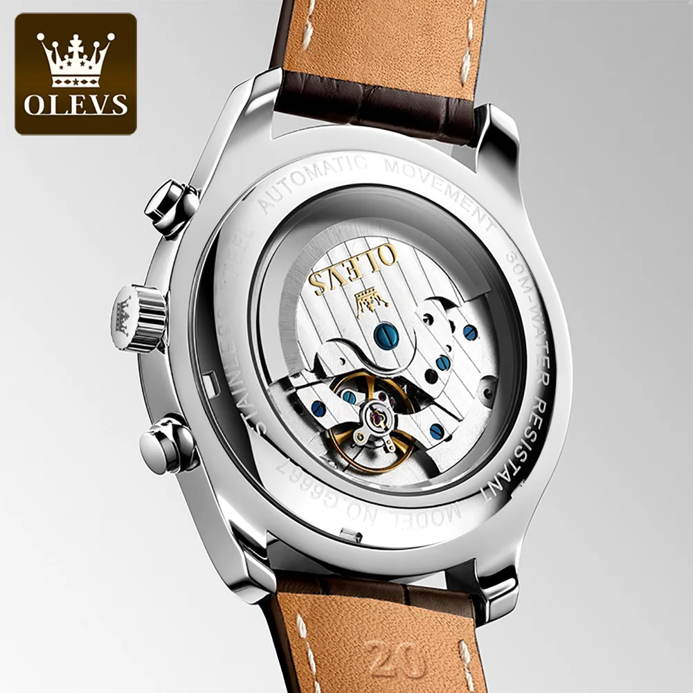 OLEVS 6667 Herren Automatikuhr – Multifunktionaler Sport-Stil mit blauem Zeiger