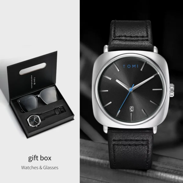 TOMI 2er-Set Herrenuhr & Brille – Klassisches Quadratisches Design im Geschenkset – Bild 7
