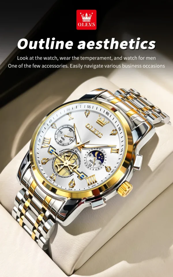 OLEVS 2856 Herrenuhr–Klassisch Multifunktional mit Mondphase-Chronograph – Bild 30