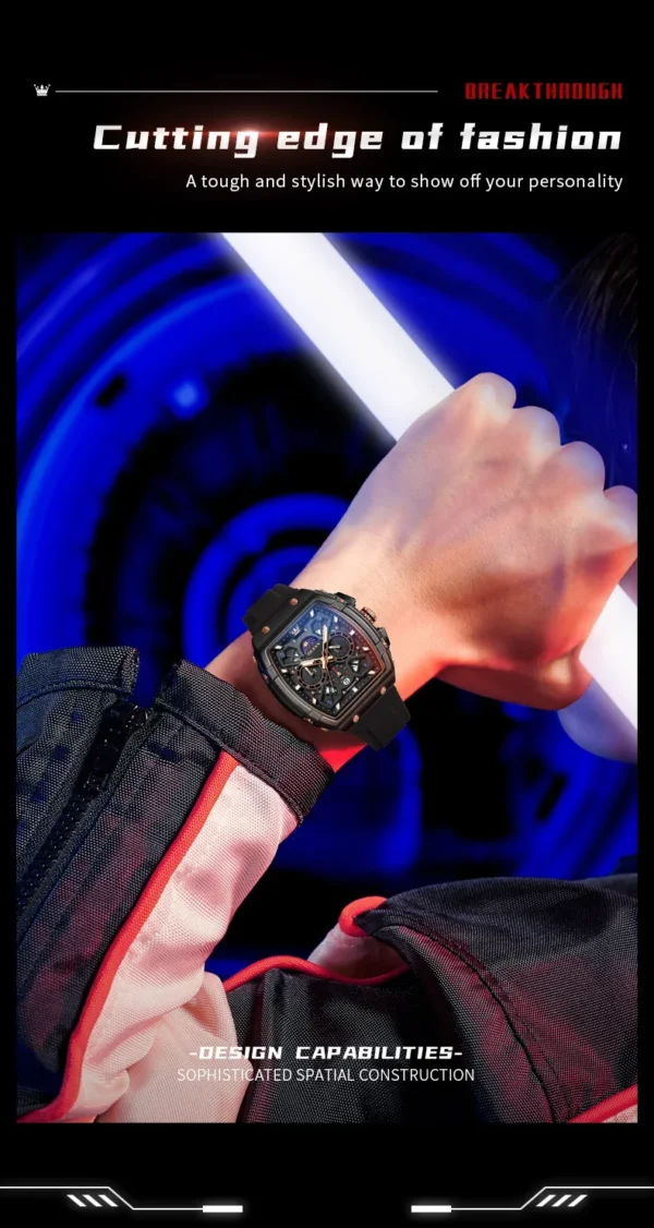 OLEVS 2942 Herrenuhr–Top Luxus Tonneau Quarz-Uhr mit Mondphase-Chronograph – Bild 15