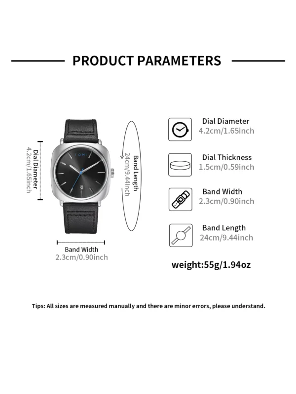 TOMI 2er-Set Herrenuhr & Brille – Klassisches Quadratisches Design im Geschenkset – Bild 13