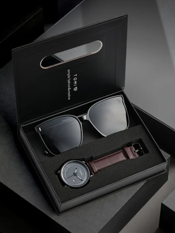 TOMI 2er-Set Herrenuhr & Brille – Casual Fashion Geschenkbox mit großem Zifferblatt – Bild 16