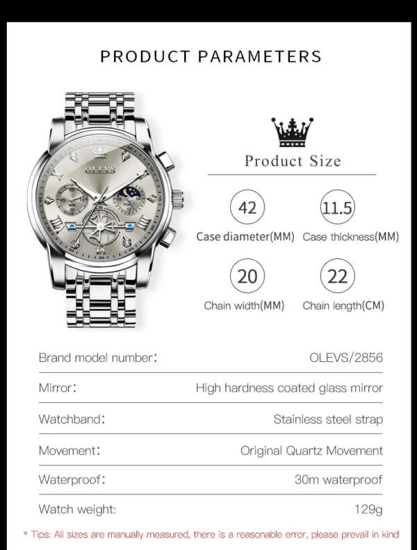 OLEVS 2856 Herrenuhr–Klassisch Multifunktional mit Mondphase-Chronograph – Bild 28