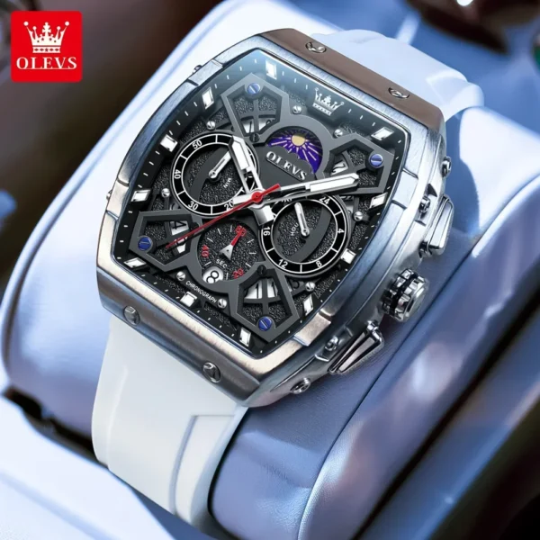 OLEVS 2942 Herrenuhr–Top Luxus Tonneau Quarz-Uhr mit Mondphase-Chronograph – Bild 10