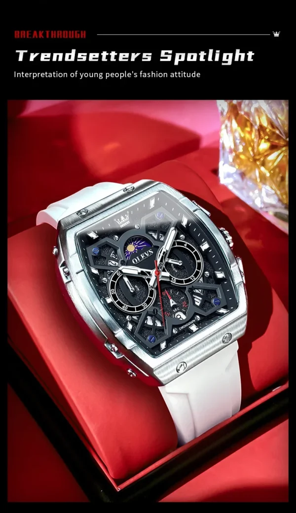 OLEVS 2942 Herrenuhr–Top Luxus Tonneau Quarz-Uhr mit Mondphase-Chronograph – Bild 27