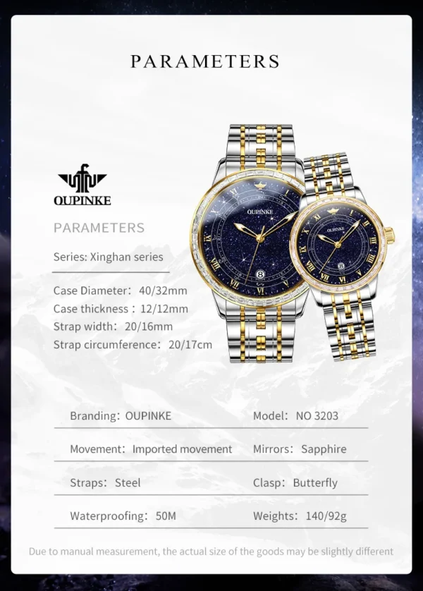 OUPINKE 3203 Original Paar-Uhr | Sternenhimmel trifft auf Präzision – Bild 5