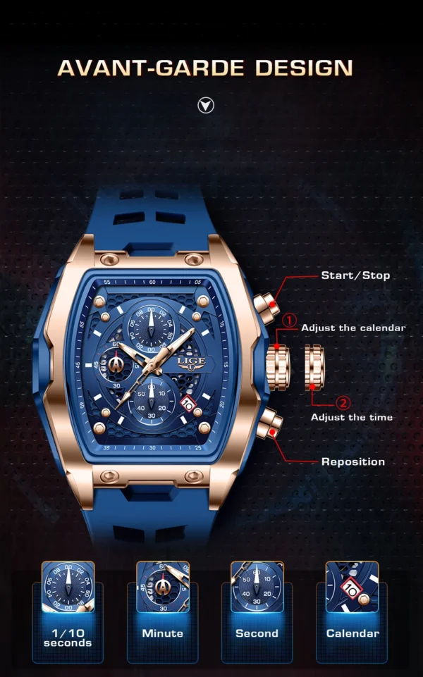 Luxuriöse Militär-Sportuhr mit Quadratischem Chronograph für Herren – Bild 13