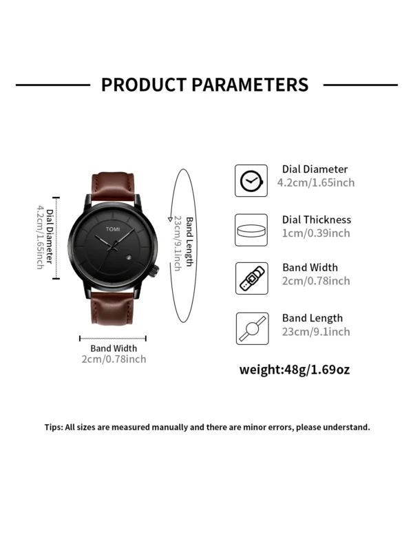 TOMI 2er-Set Herrenuhr & Brille – Casual Fashion Geschenkbox mit großem Zifferblatt – Bild 12