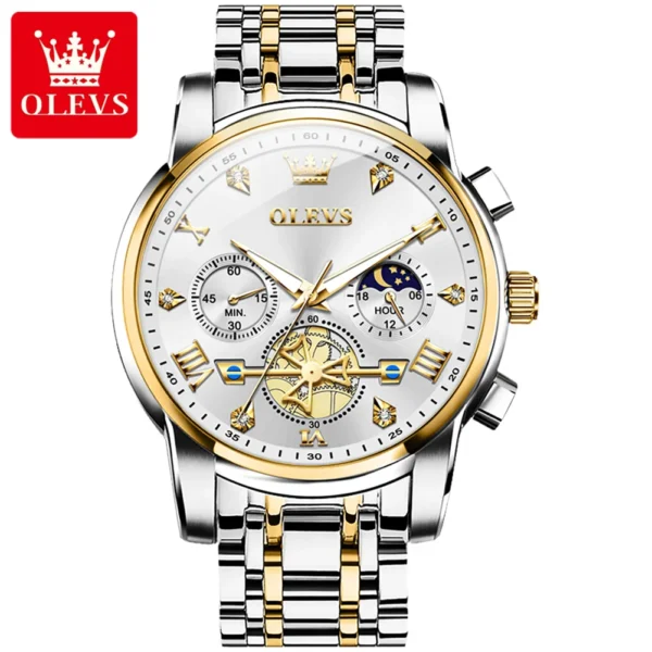 OLEVS 2856 Herrenuhr–Klassisch Multifunktional mit Mondphase-Chronograph – Bild 8