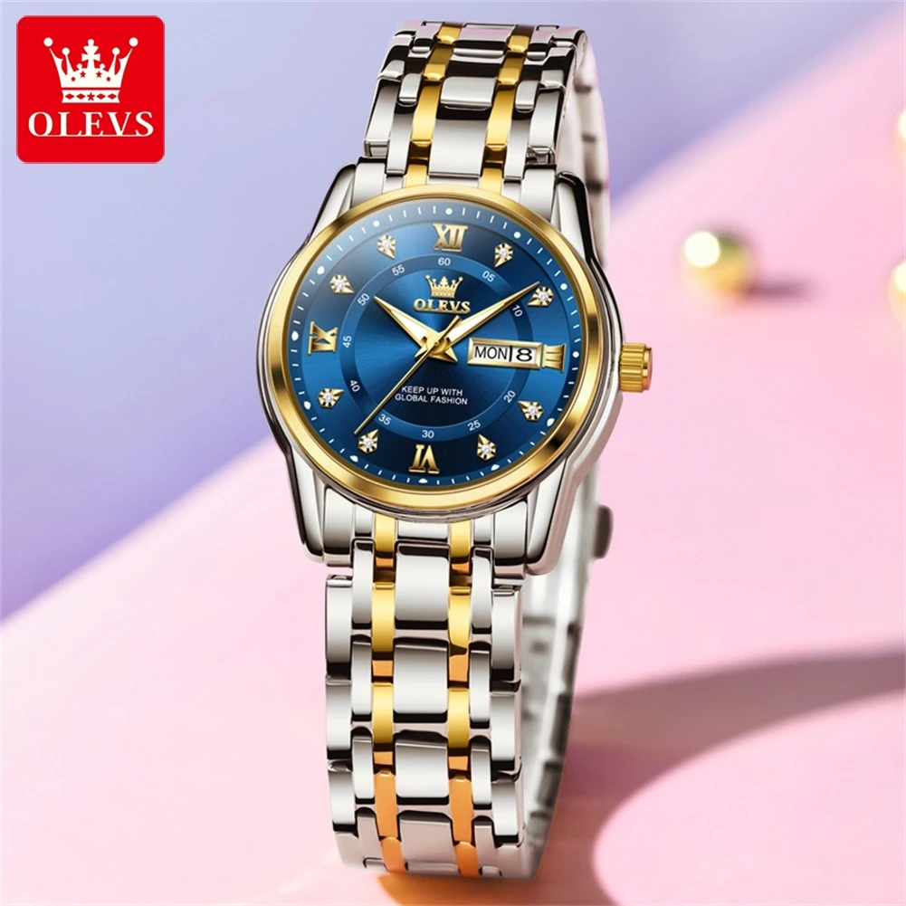 OLEVS 5513 Damenuhr – Luxus Gold mit Diamanten | Wasserdicht | Leuchtend