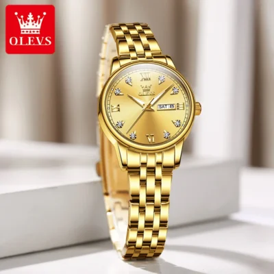 OLEVS 5525 Neue Damenuhr – Luxus Quarz mit Diamant-Zifferblatt-Datum-Wochentag