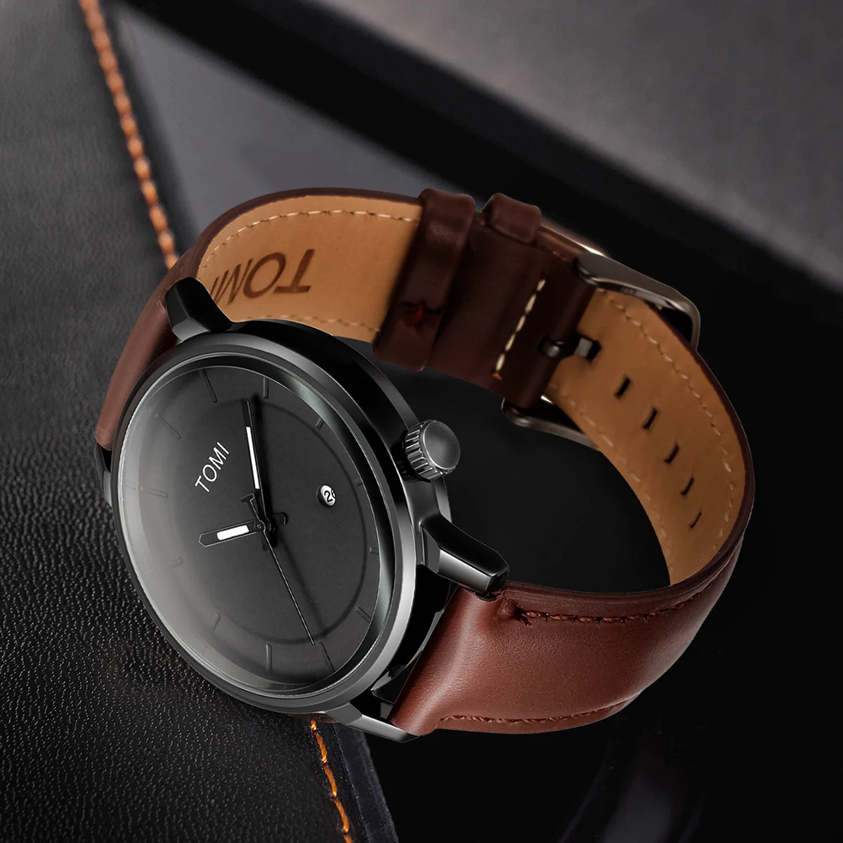 TOMI 2er-Set Herrenuhr & Brille – Casual Fashion Geschenkbox mit großem Zifferblatt