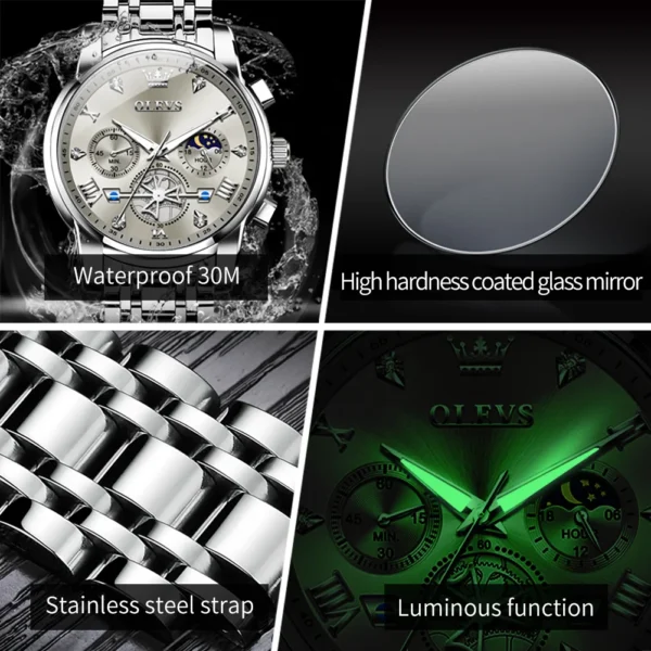 OLEVS 2856 Herrenuhr–Klassisch Multifunktional mit Mondphase-Chronograph – Bild 4