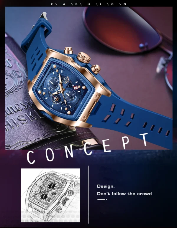 Luxuriöse Militär-Sportuhr mit Quadratischem Chronograph für Herren – Bild 12