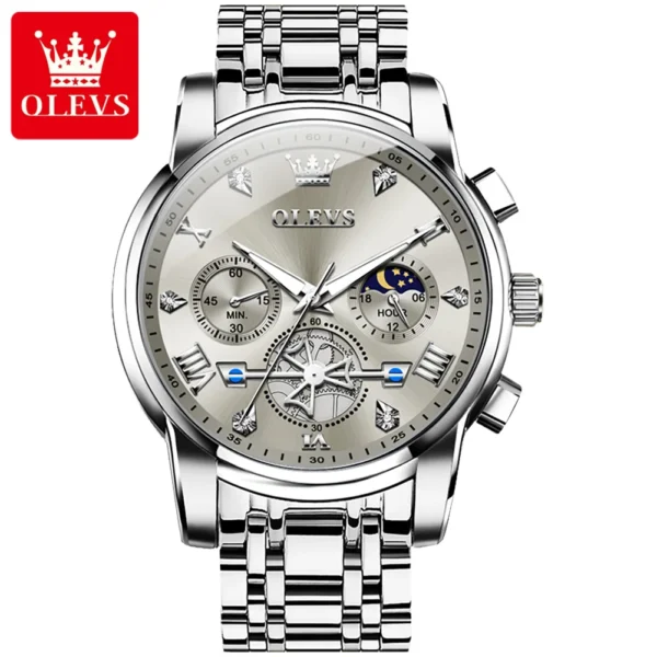 OLEVS 2856 Herrenuhr–Klassisch Multifunktional mit Mondphase-Chronograph – Bild 14