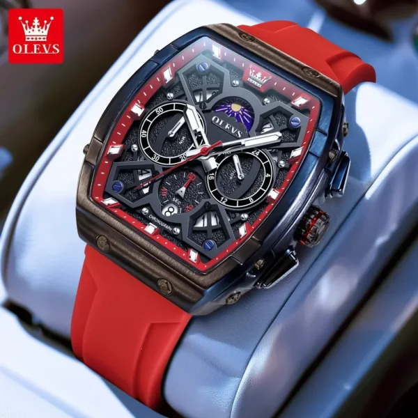 OLEVS 2942 Herrenuhr–Top Luxus Tonneau Quarz-Uhr mit Mondphase-Chronograph – Bild 8