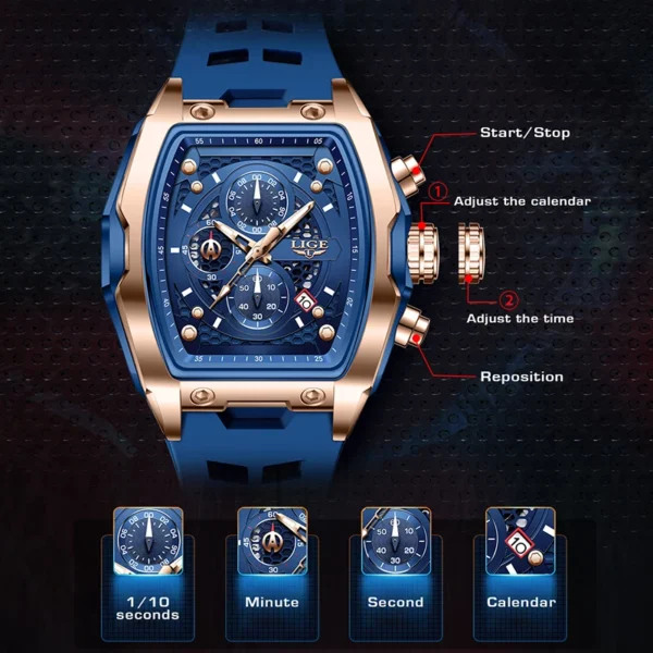 Luxuriöse Militär-Sportuhr mit Quadratischem Chronograph für Herren – Bild 3