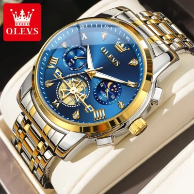 OLEVS 2856 Herrenuhr–Klassisch Multifunktional mit Mondphase-Chronograph