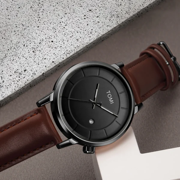 TOMI 2er-Set Herrenuhr & Brille – Casual Fashion Geschenkbox mit großem Zifferblatt – Bild 3