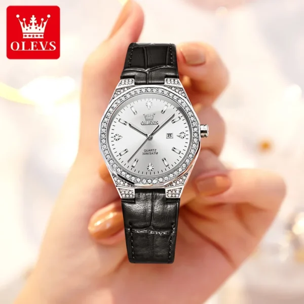 OLEVS Original Damenuhr – Diamant-Lünette, Lederarmband und Leuchtfunktion – Bild 8