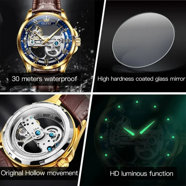 OLEVS 6661 Herren Automatikuhr – Luxus Tourbillon, Lederarmband & Leuchtfunktion – Bild 4