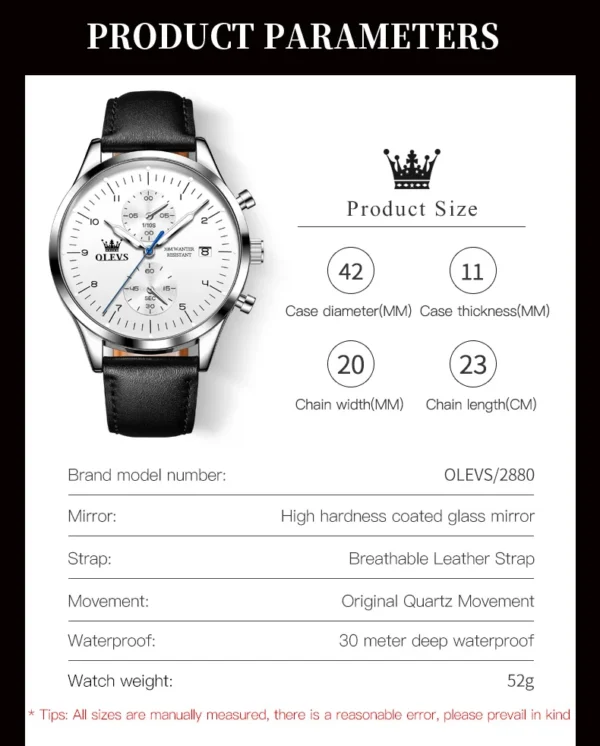 OLEVS 2880 Herrenuhr – Original Luxus Quarz-Chronograph – Bild 21