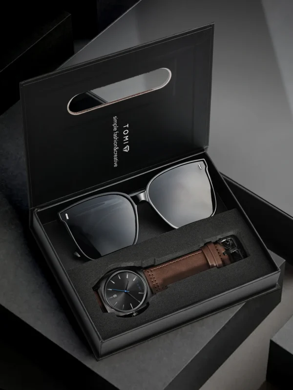 TOMI 2er-Set Herrenuhr & Brille – Klassisches Quadratisches Design im Geschenkset – Bild 21