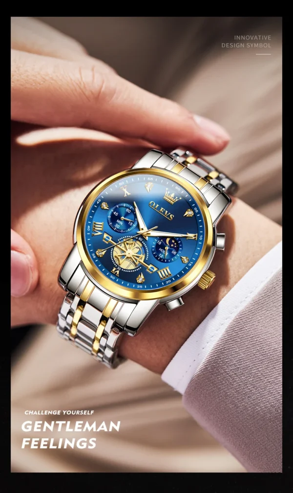 OLEVS 2856 Herrenuhr–Klassisch Multifunktional mit Mondphase-Chronograph – Bild 32