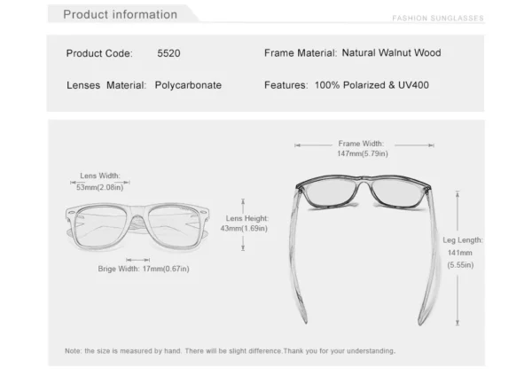 Ninesun Schwarze Walnuss Holz Polarisierte Sonnenbrille für Herren – Handgefertigt UV400 – Bild 7