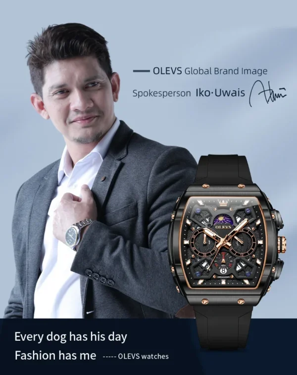 OLEVS 2942 Herrenuhr–Top Luxus Tonneau Quarz-Uhr mit Mondphase-Chronograph – Bild 11