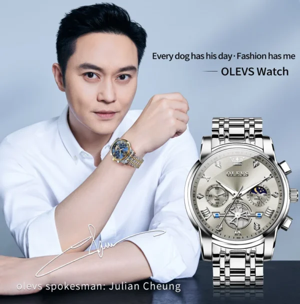 OLEVS 2856 Herrenuhr–Klassisch Multifunktional mit Mondphase-Chronograph – Bild 15
