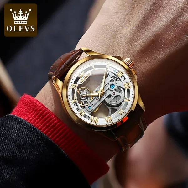 OLEVS 6661 Herren Automatikuhr – Luxus Tourbillon, Lederarmband & Leuchtfunktion – Bild 5