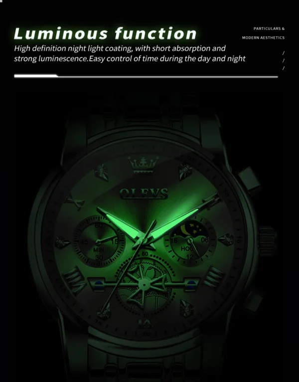 OLEVS 2856 Herrenuhr–Klassisch Multifunktional mit Mondphase-Chronograph – Bild 23