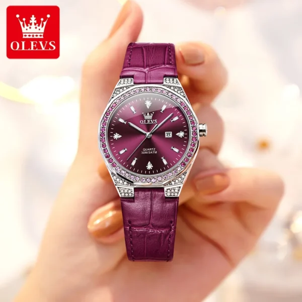 OLEVS Original Damenuhr – Diamant-Lünette, Lederarmband und Leuchtfunktion – Bild 10