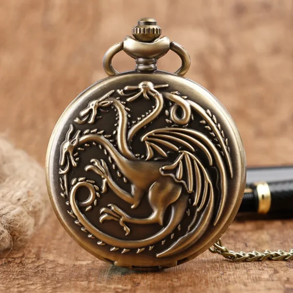 Dreiköpfiger Drachen Taschenuhr | Mystik und Vintage-Eleganz