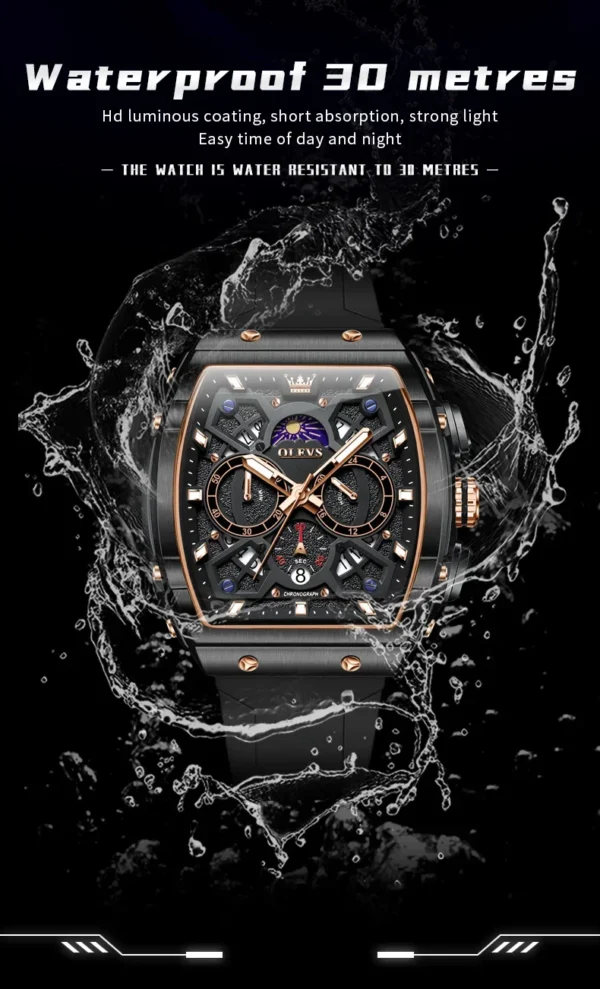 OLEVS 2942 Herrenuhr–Top Luxus Tonneau Quarz-Uhr mit Mondphase-Chronograph – Bild 25