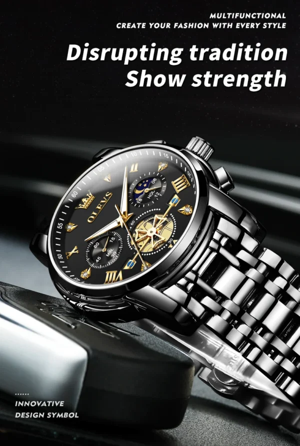 OLEVS 2856 Herrenuhr–Klassisch Multifunktional mit Mondphase-Chronograph – Bild 33