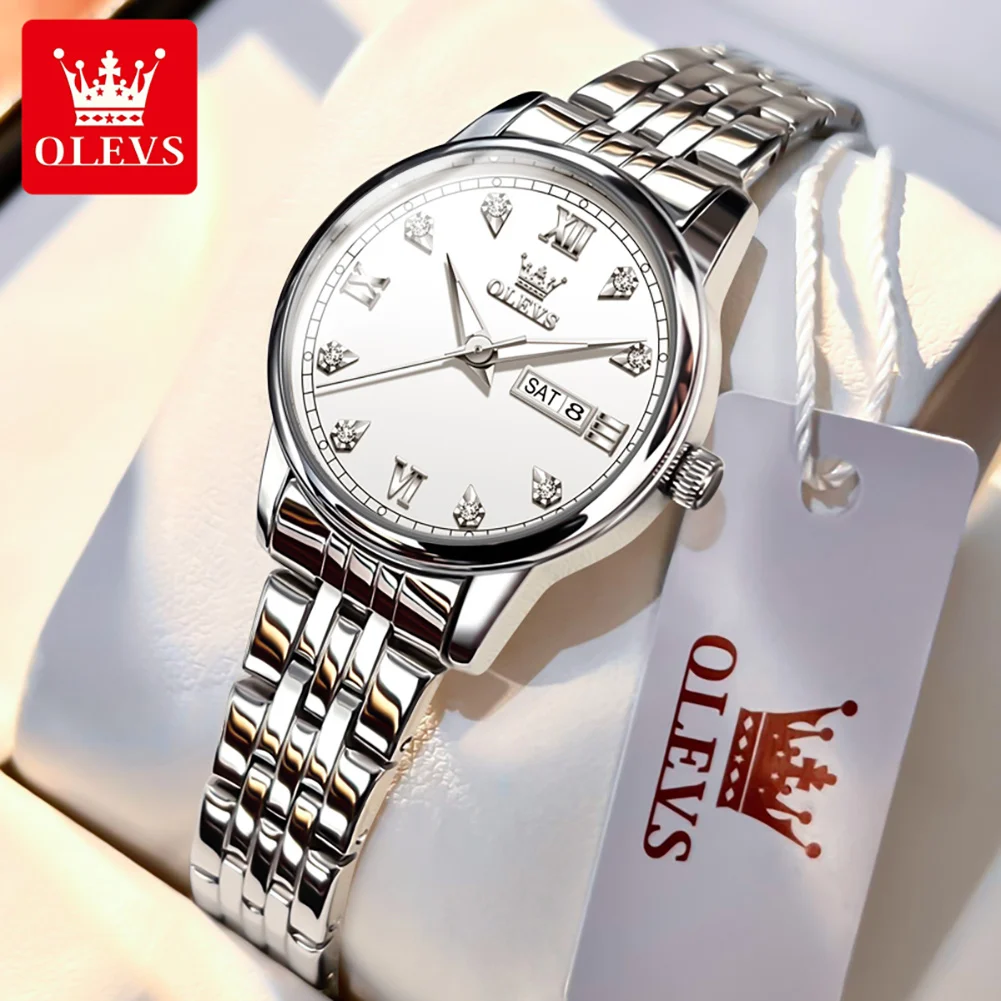 OLEVS 5525 Neue Damenuhr – Luxus Quarz mit Diamant-Zifferblatt-Datum-Wochentag