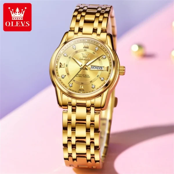 OLEVS 5513 Damenuhr – Luxus Gold mit Diamanten | Wasserdicht | Leuchtend – Bild 8